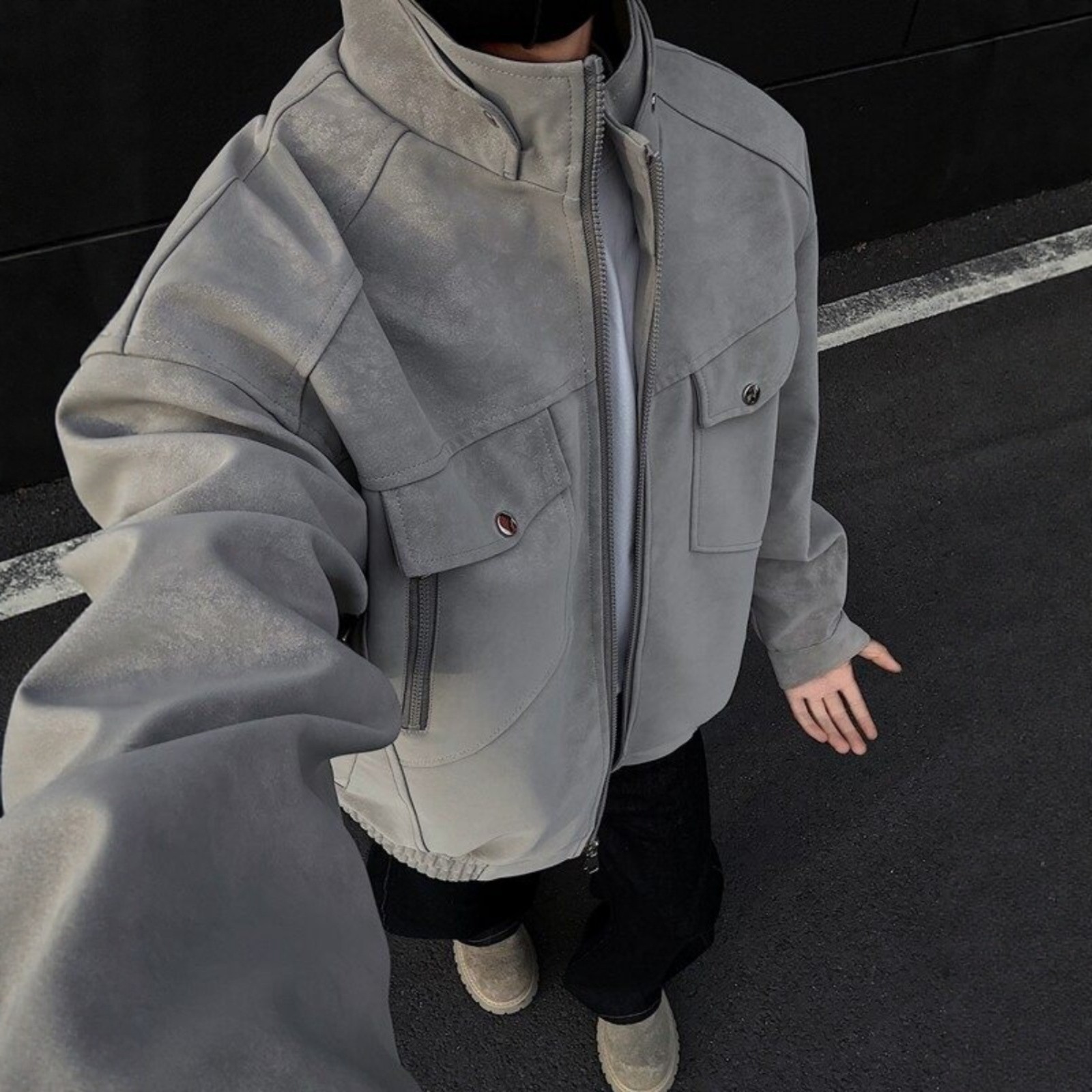 美式高街PU皮衣男款春秋座山蟒飞行夹克高级感痞帅棒球服工装外套