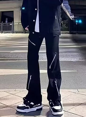 微喇牛仔裤小众设计感拉链长裤