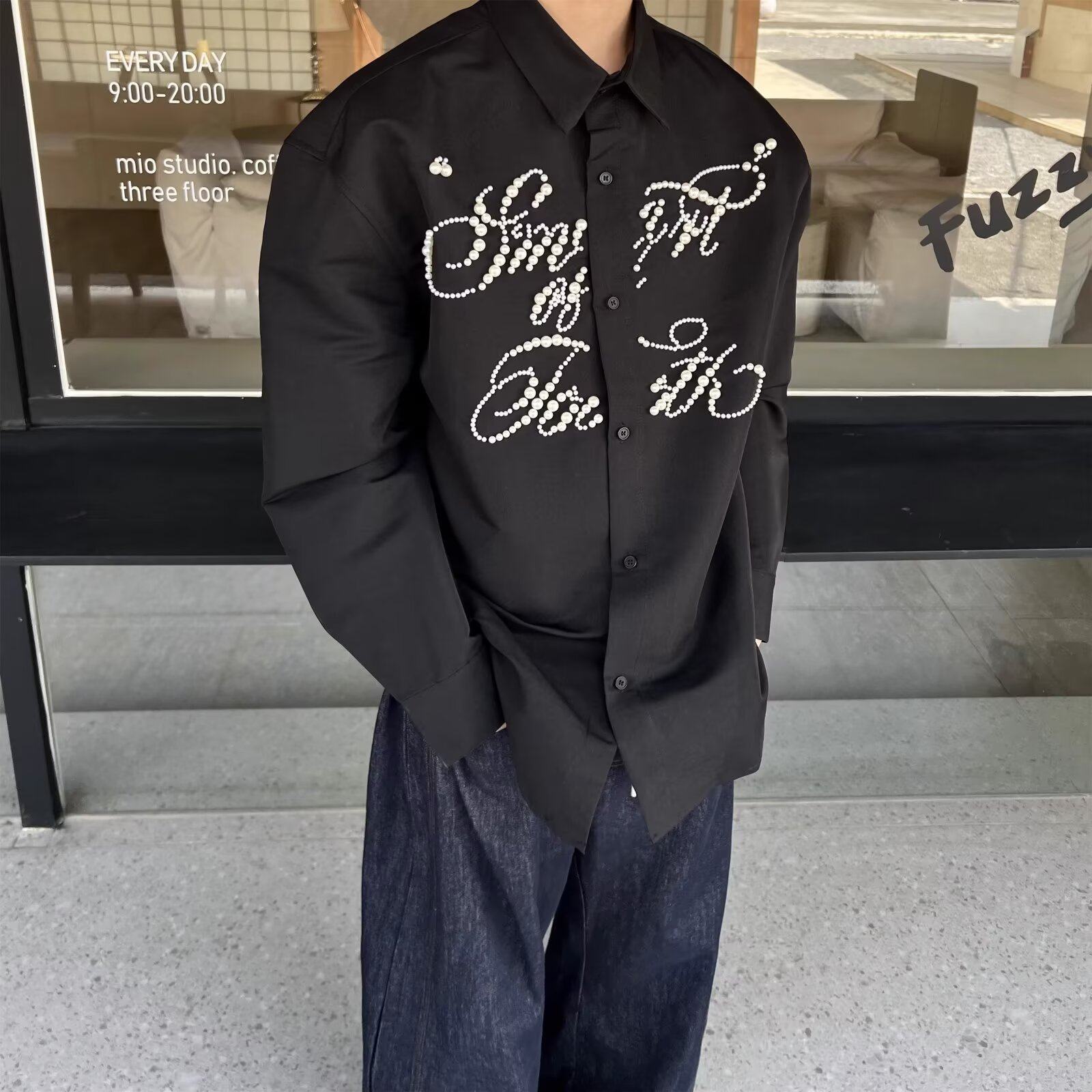小众设计感立体珍珠衬衫男高级感