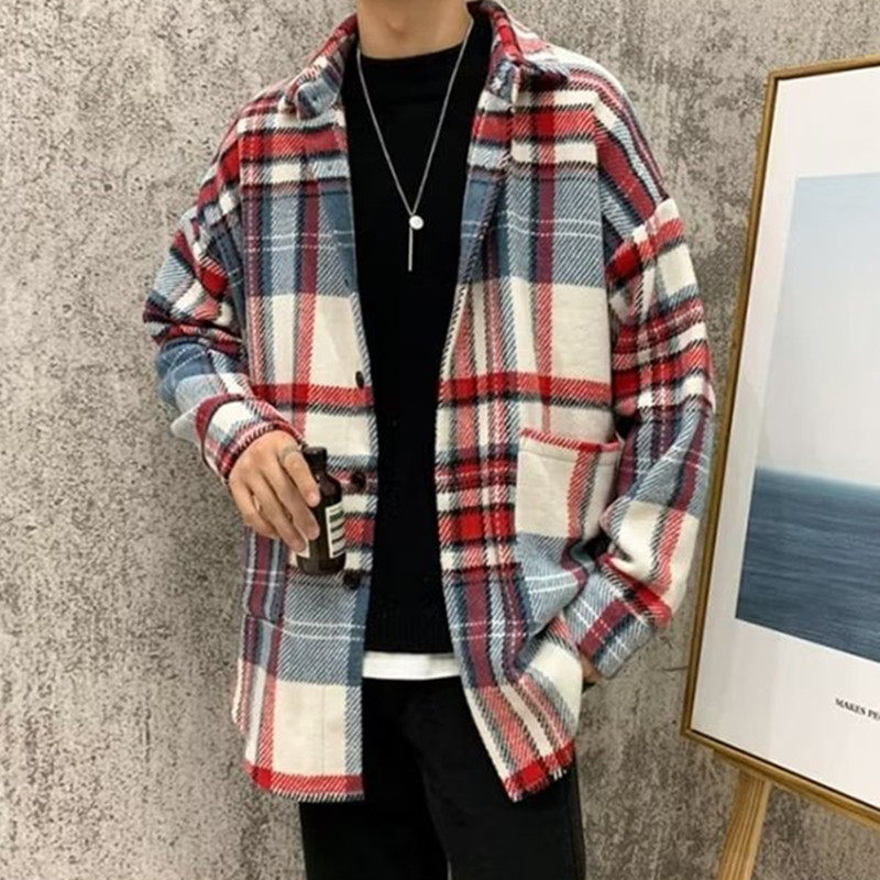 磨毛格子衬衫外套男春秋长袖