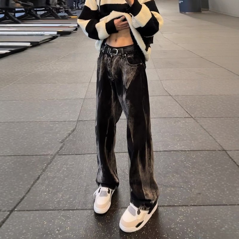 美式设计感扎染牛仔裤男款直筒潮牌痞帅炸街裤子高腰显瘦微喇长裤