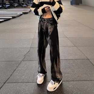 美式设计感扎染牛仔裤男款直筒潮牌痞帅炸街裤子高腰显瘦微喇长裤