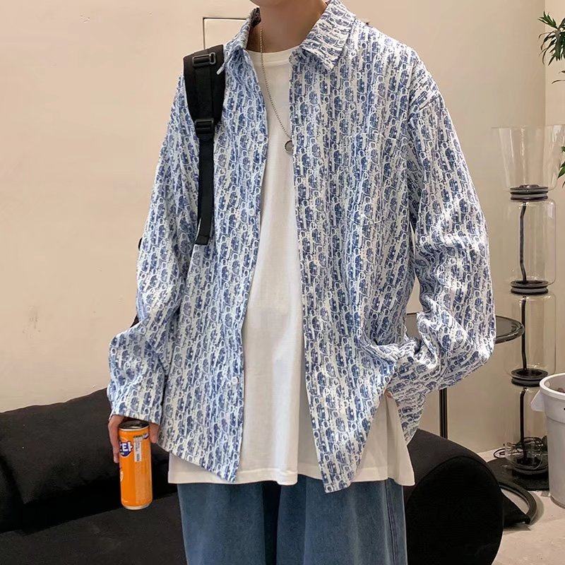 pureピュア炸街痞帅小众设计感几何印花衬衣外套高级感男装ins潮