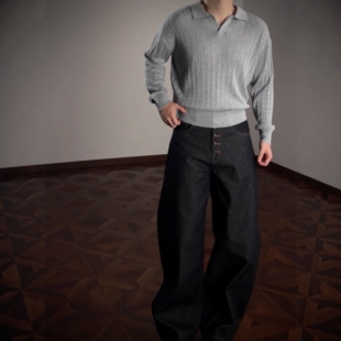 高知灰色绞花V领针织polo衫毛衣男秋冬新款老钱风高级感打底上衣