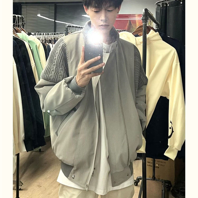 垫肩外套男秋季高级感痞帅休闲夹克春秋款小众潮牌拼接飞行员衣服