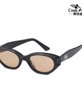 库克鲨鱼防紫外线窄框复古墨镜男