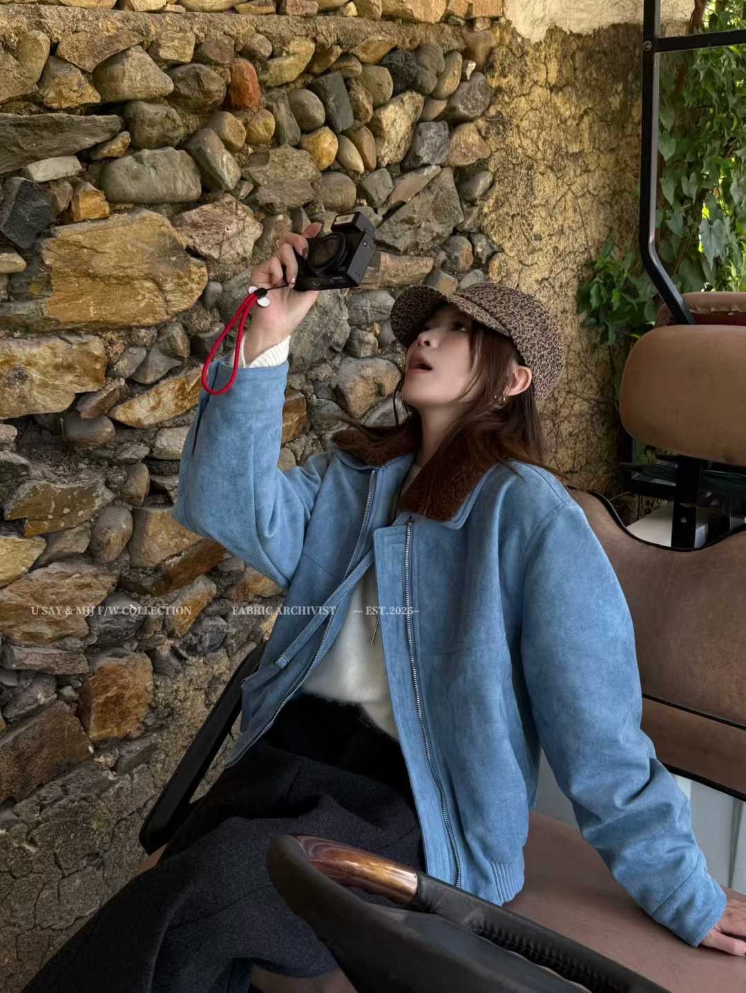 SY韩系新款时尚设计感小众休闲短款小个子麂皮绒外套毛领可拆卸潮