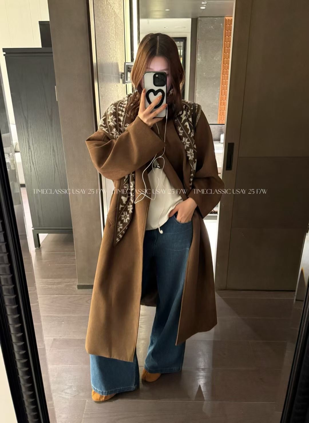 SY经典复古时尚翻领宽松显瘦中长款麂皮绒风衣外套带披肩高级感女