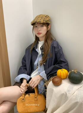 韩系新款时尚高品质设计感小众刺绣假两件牛仔衬衫外套学院夹克女