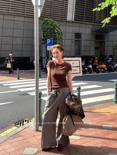 纯色显瘦打底精致上衣休闲女 CB韩系新款 时尚 圆领短袖 T恤正肩修身