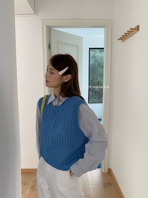 SY韩系新款时尚高品质镂空针织马甲女叠穿背心坎肩毛织上衣女