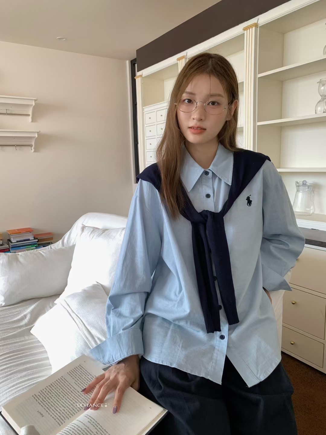 SY欧洲站韩系新款时尚设计感小众翻领长袖宽松显瘦减龄衬衫上衣女