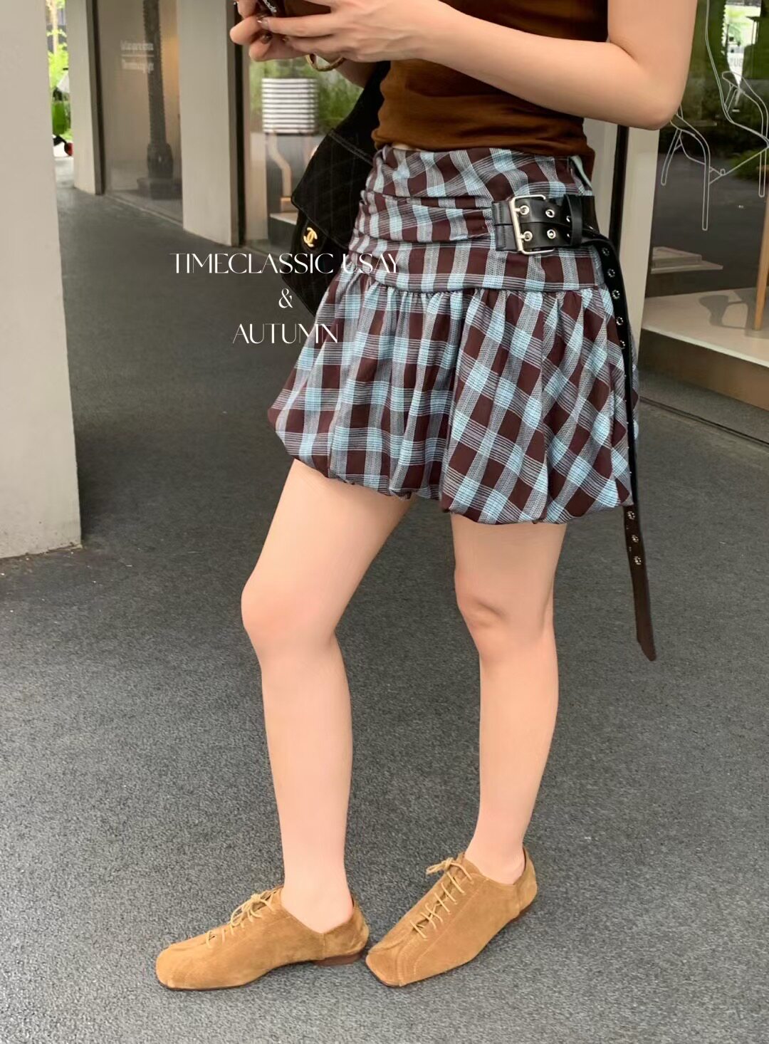 SY韩系新款时尚高腰花苞绑带设计短裤裙小个子洋气半身短裙女