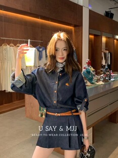SY韩系新款 高品质刺绣宽松休闲精致牛仔衬衫 女高腰短裤 裙女 时尚