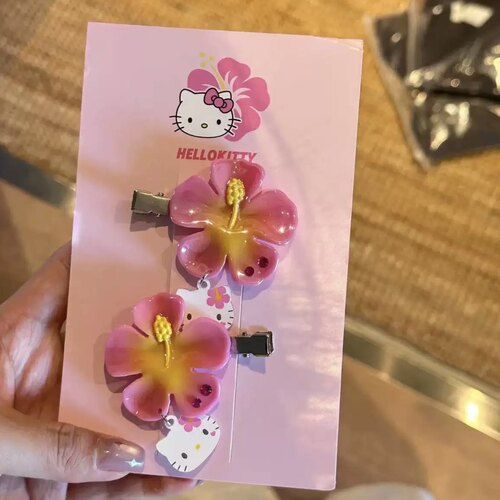 nah三丽鸥新款夏日鸡蛋花闪钻kitty猫发夹可爱花朵碎发侧边夹少女