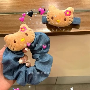 限定夏威夷hellokitty猫黑皮凯蒂猫牛仔大肠圈可爱丸子头发绳发饰
