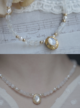 白蝶贝月光石珍珠项链锁骨链