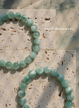 ins冷淡风猫眼拉丝绿海纹手串