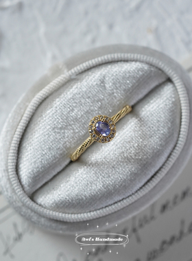 坦桑石银镀金日系简约开口戒指