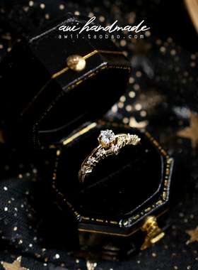 手作风双层排钻锆石银镀金戒指环