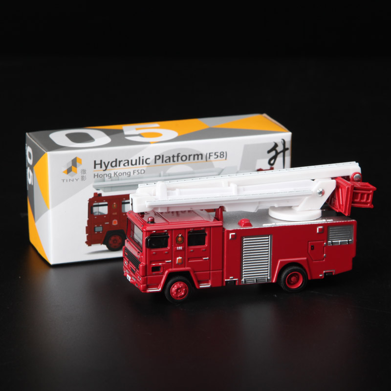 Tiny 1/100微影05#合金模型消防油液压升降F58前消防训练学校