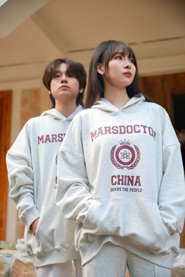 masdoctor印花卫衣潮流宽松灰色男女连帽宽松廓形oversize重磅