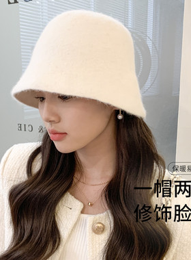 紫宝通勤百搭女秋冬兔绒渔夫帽