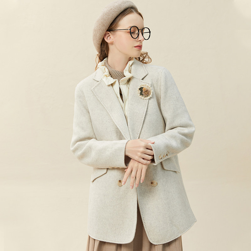 Famecoco折扣店双面呢西装外套短款毛呢外套保暖西服F228AR015