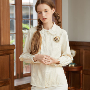 Famecoco折扣店甜美蕾丝花边娃娃领衬衣田园风衬衫 女F228BH005