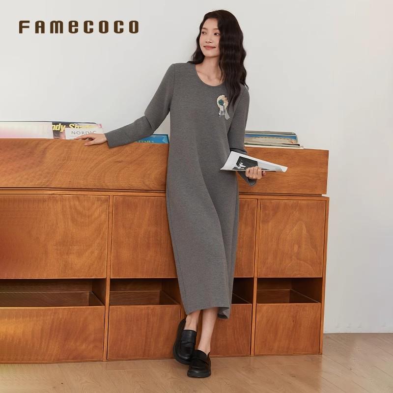 慵懒风圆领卫衣裙宽松长裙秋冬