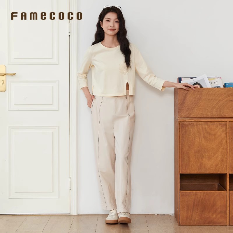 明线设计宽松百搭直筒休闲裤