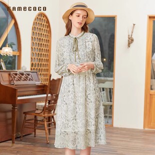 Famecoco范可儿法式 连衣裙FAB1FA020 田园风碎花长裙A字长袖