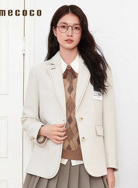Famecoco学院风女士西装外套宽松休闲贴布刺绣西服FAB6AW008