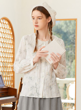 Famecoco折扣店双层娃娃领棉质衬衫减龄碎花长袖衬衣FAB1BA001