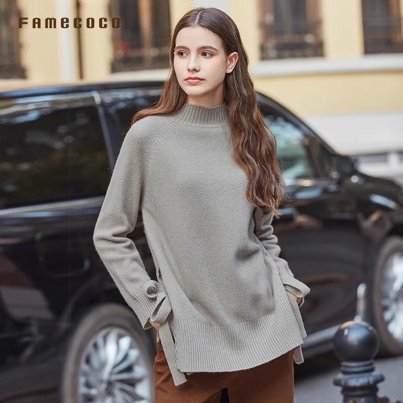 宽松简约半高领毛衣羊毛针织衫
