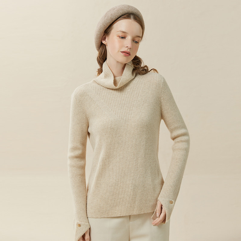 Famecoco折扣店气质百搭山羊绒高领毛衣修身显瘦针织衫F228DC020