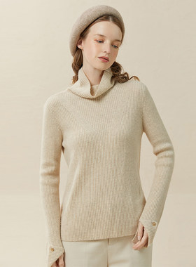 Famecoco折扣店简约高领毛衣修身显瘦短款套头针织衫F228DC020