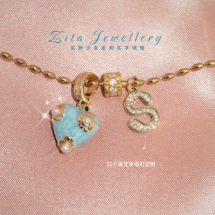 ZZZITA 尼斯少女·Nice Sweetie～原创定制字母小众蓝色爱心项链