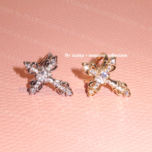 ZZZITA Rosy～小众无耳洞闪钻十字架耳骨夹耳夹 荆棘玫瑰•Wild