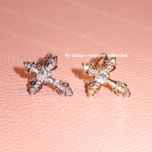 ZZZITA 荆棘玫瑰•Wild Rosy～小众无耳洞闪钻十字架耳骨夹耳夹