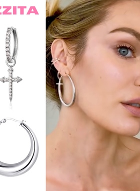 ZZZITA Candice同款～闪钻十字架大圈耳环套装欧美小众款