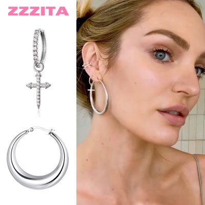 zzzita欧美十字架闪钻耳环