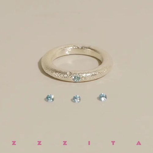 ZZZITA 海蓝宝～通体925纯银拉丝磨砂戒指小众气质简约高级感指环