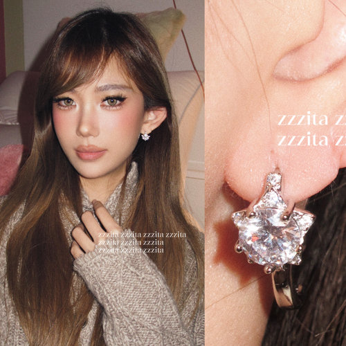 ZZZITA 爆闪五角星·Winter Star～百搭辣妹简约闪钻五角星耳环