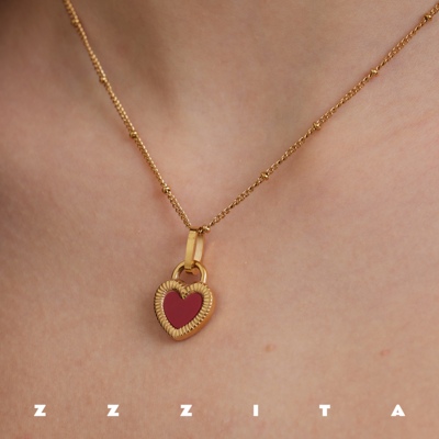 双面佩戴红色爱心欧美设计感项链
