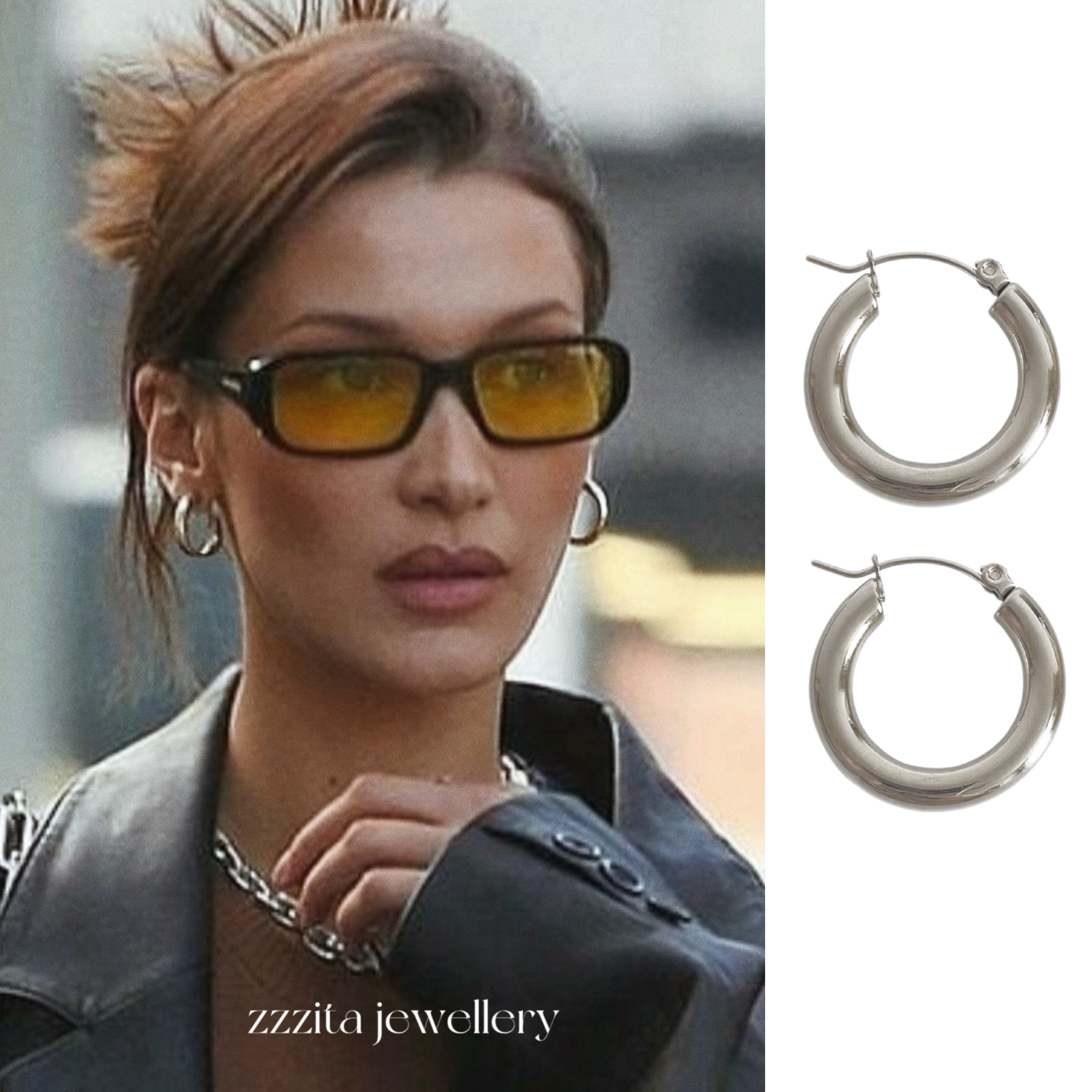 ZZZITA Bella贝拉同款～欧美复古光面粗圈圈耳环百搭简约圆圈耳环