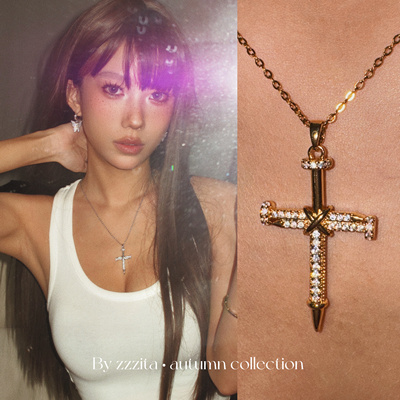 ZZZITA 禁忌之恋～欧美闪钻绑带十字架项链小众设计感高级锁骨链