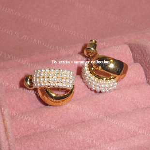 Chic～辣妹小众简约百搭双层贝珠耳环 千金·French ZZZITA 法式