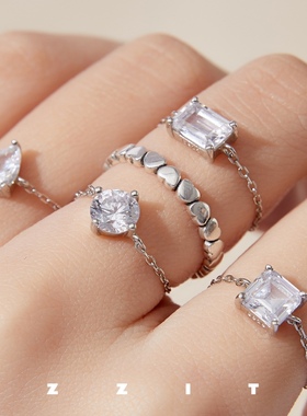 925纯银闪钻锆石抽拉戒指