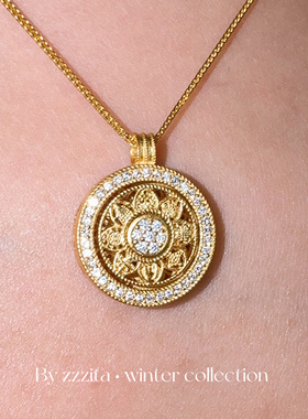 ZZZITA 通体925纯银～新中式玫瑰花窗点钻罗盘项链轻奢气质锁骨链